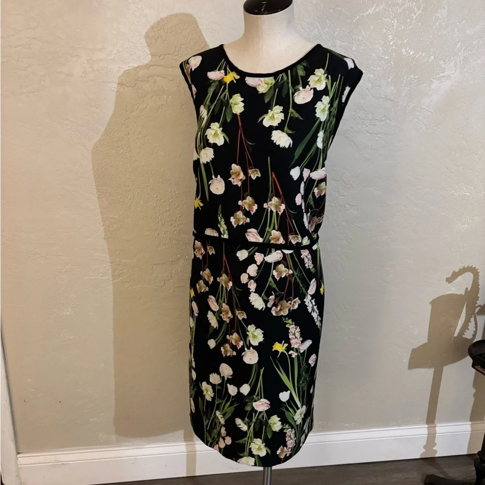 Victoria Beckham Floral Sleeveless Black A-Line Dress Sz 3X